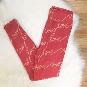 LuLaRoe Pink Love Leggings OS (XS-M)